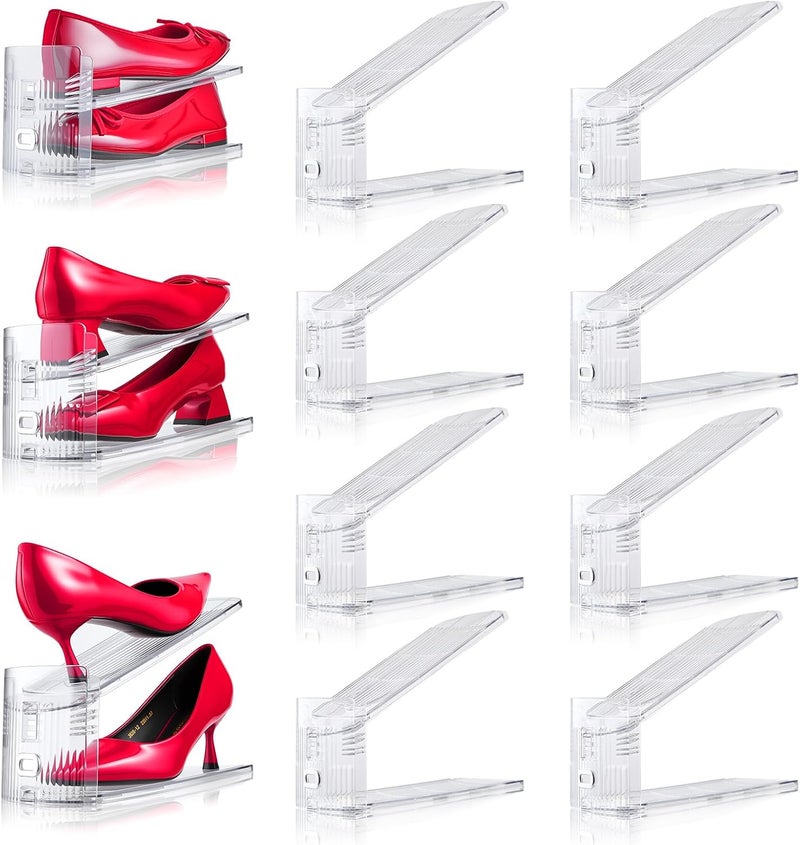 TOOKNIN Adjustable Shoe Slots Organizer,8PACK Transparent Shoe Stackers Shoe Rack Holder Shoe Space Savers Double Layer Stack Shoe Racks for Closet Organization(Transparent) - Image 1